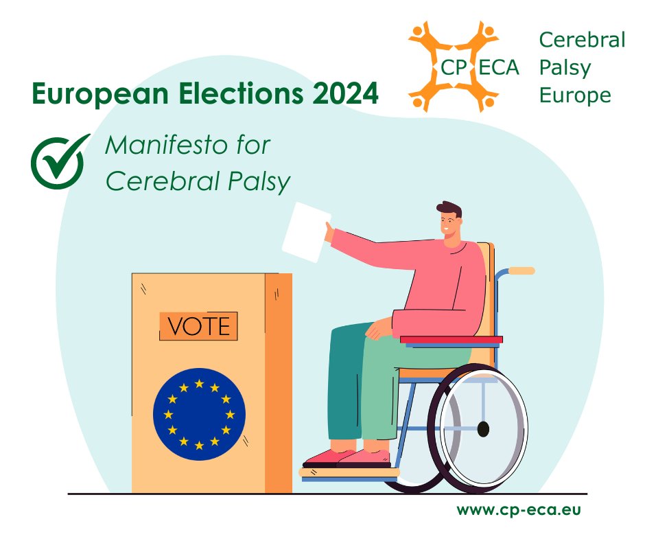 Cartoon image of person in wheelchair voting in the European elections